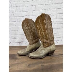 Vintage Nocona Leather Cowboy Boots Western Style Mens Size 9.5 D Brown Beige